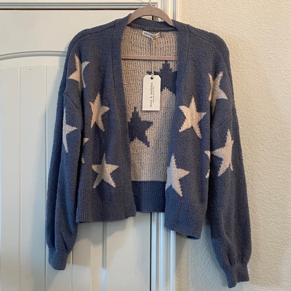 Blue Star Patterned Women's Cardigan Sweater, NWT